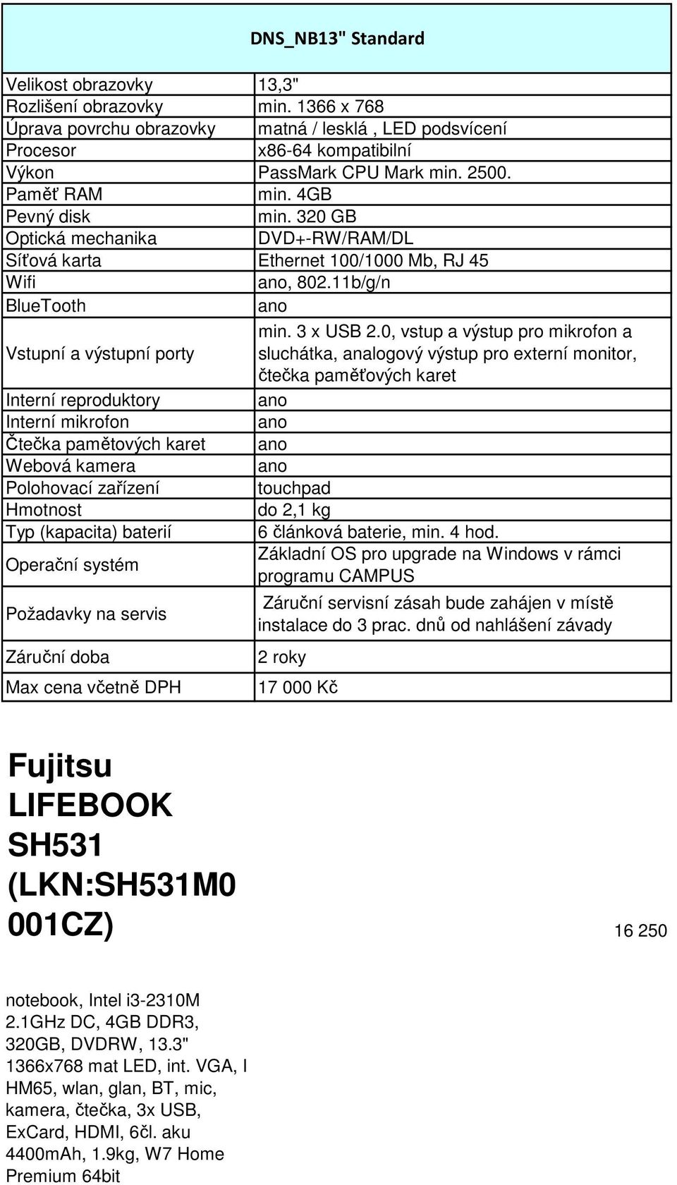 11b/g/n BlueTooth Vstupní a výstupní porty Interní reproduktory Interní mikrofon Čtečka pamětových karet Webová kamera Polohovací zařízení Hmotnost Typ (kapacita) baterií Operační systém Požadavky na