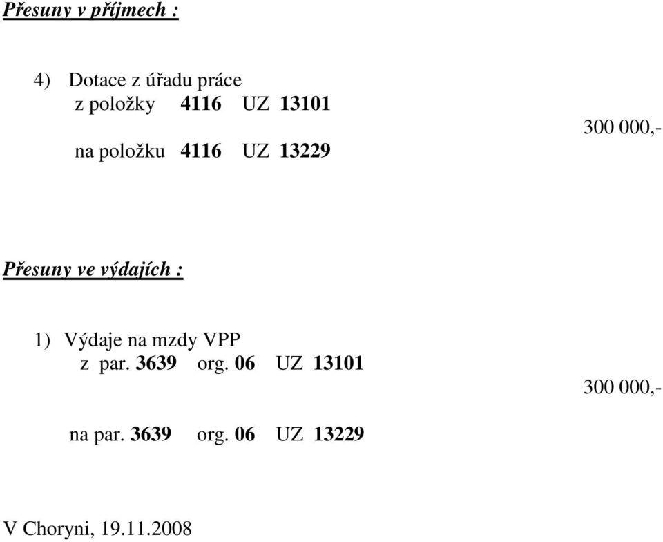 výdajích : 1) Výdaje na mzdy VPP z par. 3639 org.