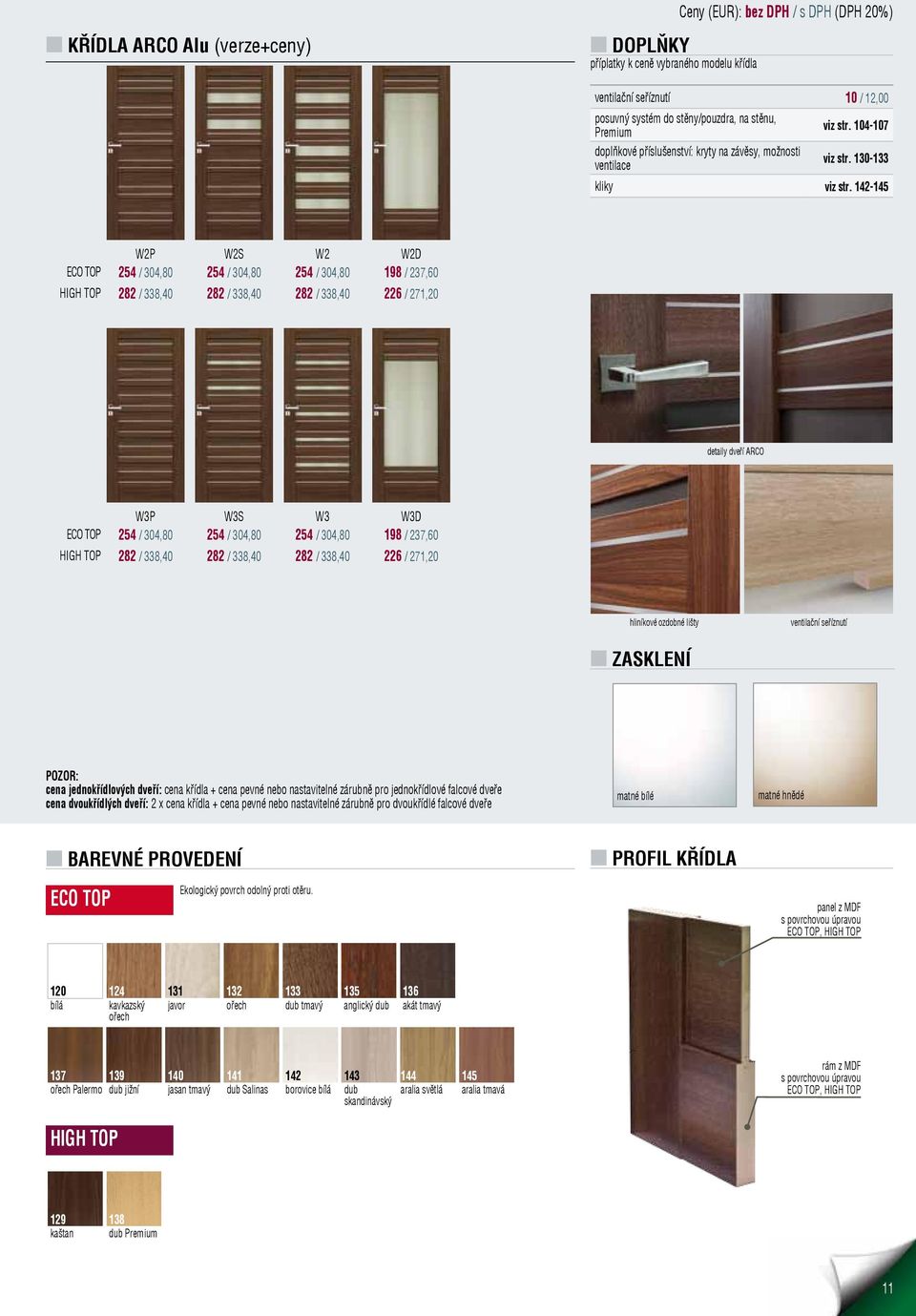 142-145 W2P W2S W2 W2D ECO TOP 254 / 304,80 254 / 304,80 254 / 304,80 198 / 237,60 HIGH TOP 282 / 338,40 282 / 338,40 282 / 338,40 226 / 271,20 detaily dveří ARCO W3P W3S W3 W3D ECO TOP 254 / 304,80