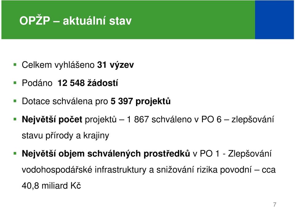 zlepšování stavu přírody a krajiny Největší objem schválených prostředků v PO 1