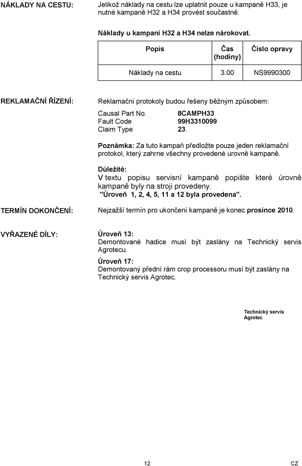 Poznámka: Za tuto kampaň předložte pouze jeden reklamační protokol, který zahrne všechny provedené urovně kampaně.