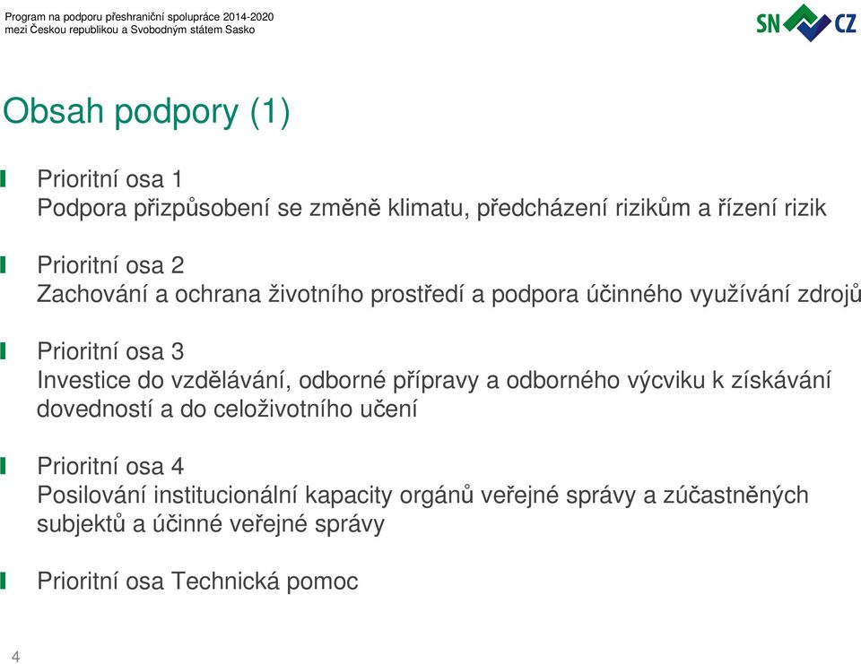 vzdělávání, odborné přípravy a odborného výcviku k získávání dovedností a do celoživotního učení Prioritní osa 4