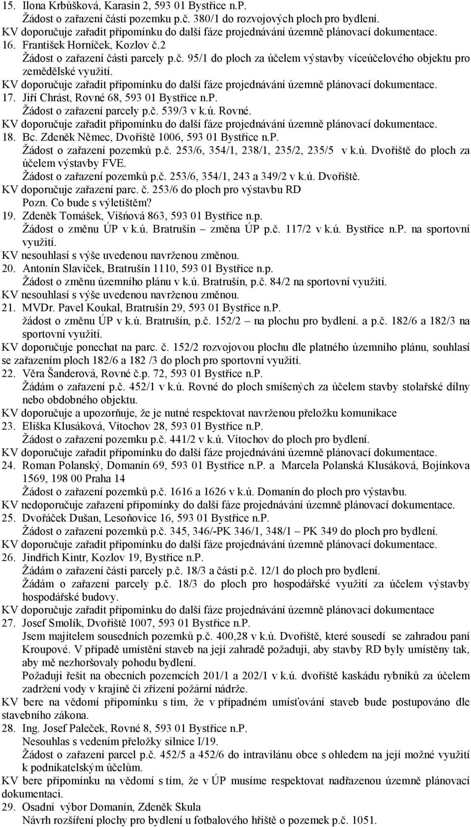 Zdeněk Němec, Dvořiště 1006, 593 01 Bystřice n.p. Žádost o zařazení pozemků p.č. 253/6, 354/1, 238/1, 235/2, 235/5 v k.ú. Dvořiště do ploch za účelem výstavby FVE. Žádost o zařazení pozemků p.č. 253/6, 354/1, 243 a 349/2 v k.