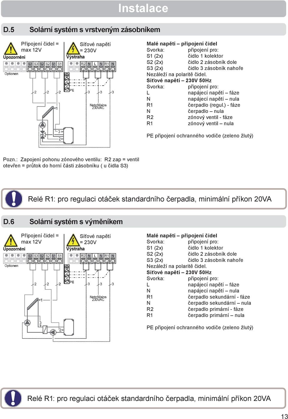 nahoře ezáleží na polaritě čidel. Síťové napětí 230V 50Hz L napájecí napětí fáze napájecí napětí nula čerpadlo (regul.