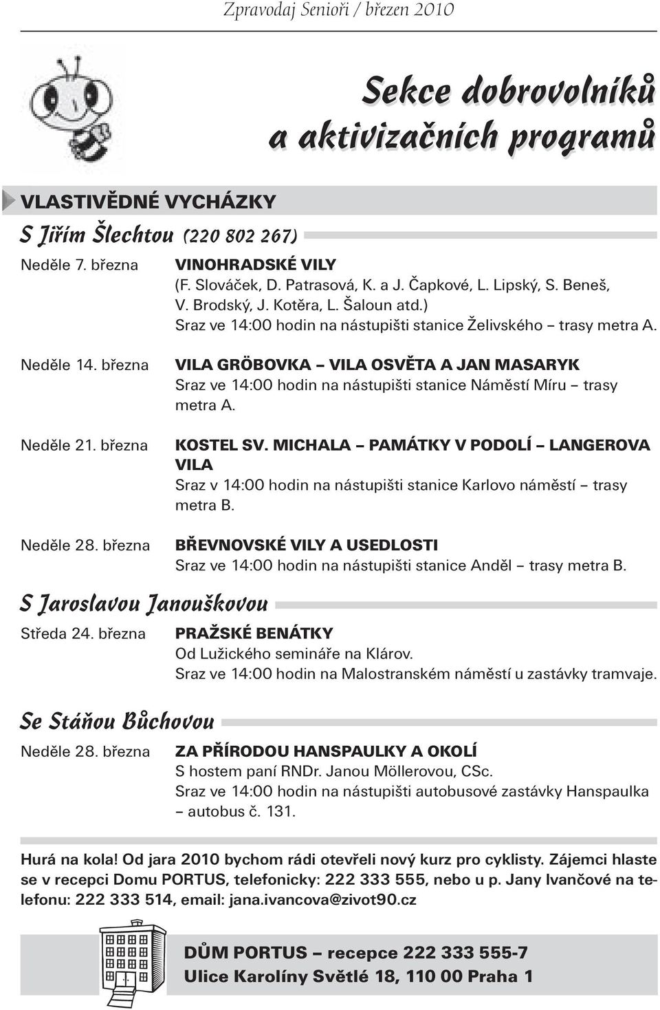 března VILA GRÖBOVKA VILA OSVĚTA A JAN MASARYK Sraz ve 14:00 hodin na nástupišti stanice Náměstí Míru trasy metra A. KOSTEL SV.