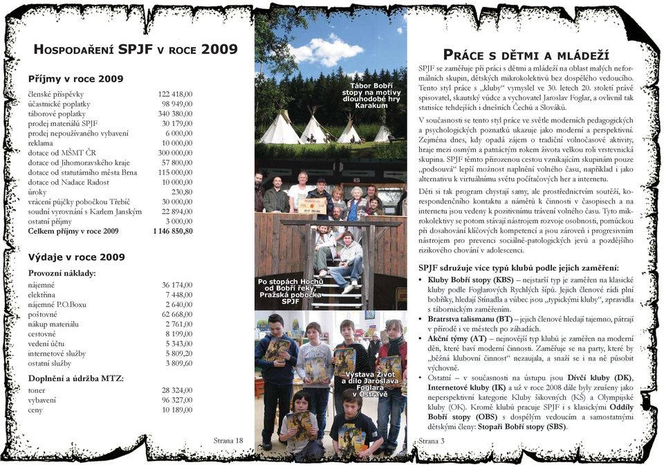 půjčky pobočkou Třebíč 30 000,00 soudní vyrovnání s Karlem Janským 22 894,00 ostatní příjmy 3 000,00 Celkem příjmy v roce 2009 1 146 850,80 Výdaje v roce 2009 Provozní náklady: nájemné 36 174,00