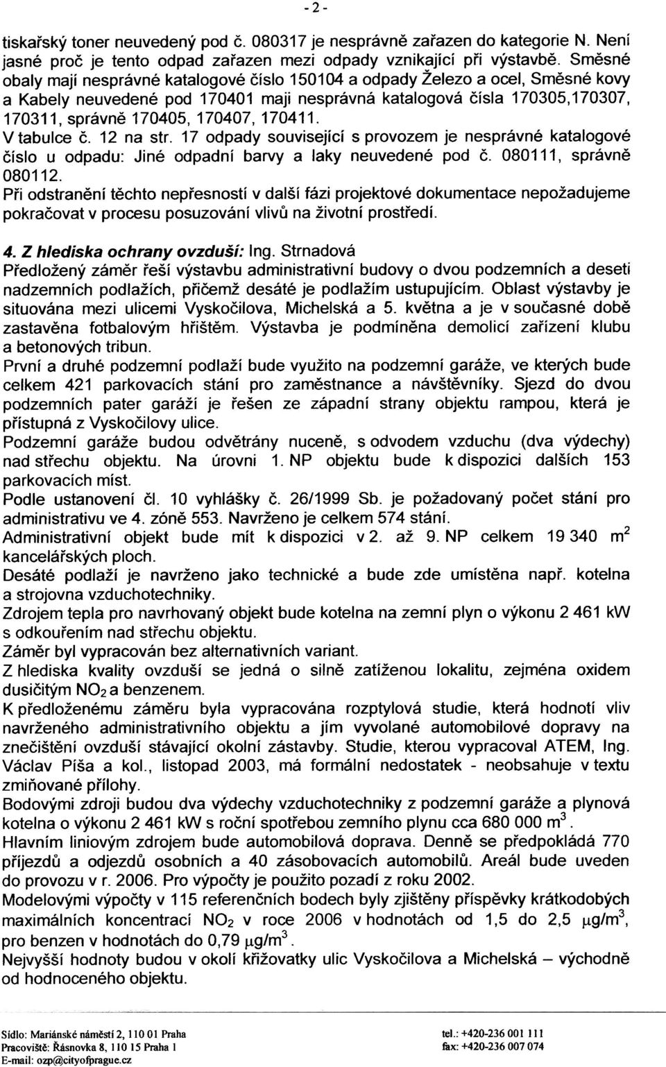 170411. V tabulce È. 12 na str. 17 odpady související s provozem je nesprávné katalogové èíslo u odpadu: Jiné odpadní barvy a laky neuvedené pod è. 080111, správnì 080112.