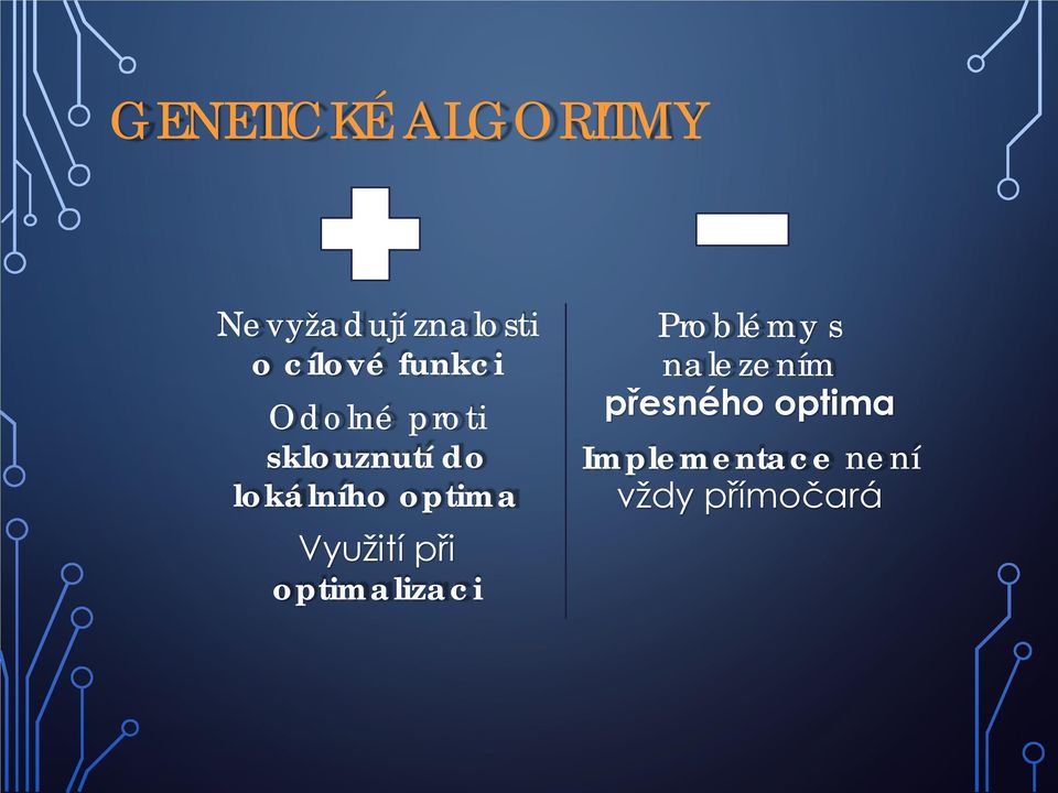 optima Využití při optimalizaci Problémy s
