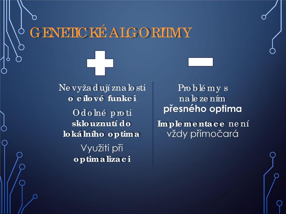 optima Využití při optimalizaci Problémy s