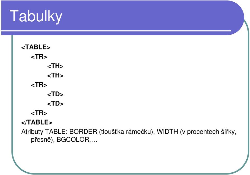 Atributy TABLE: BORDER (tloušťka