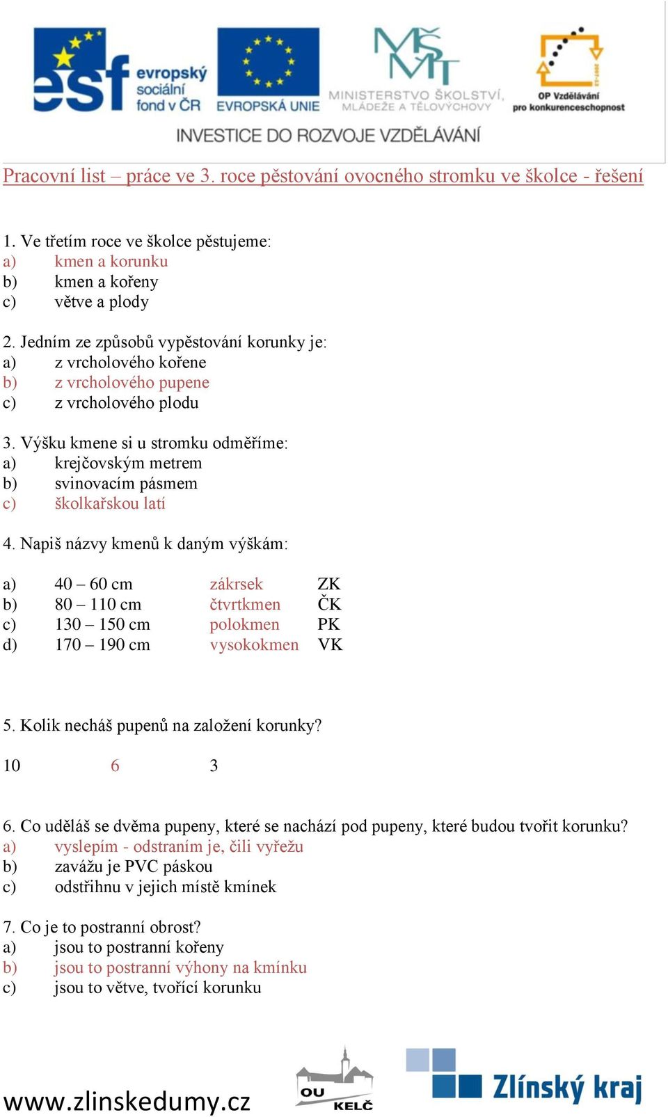 Výšku kmene si u stromku odměříme: a) krejčovským metrem b) svinovacím pásmem c) školkařskou latí 4.