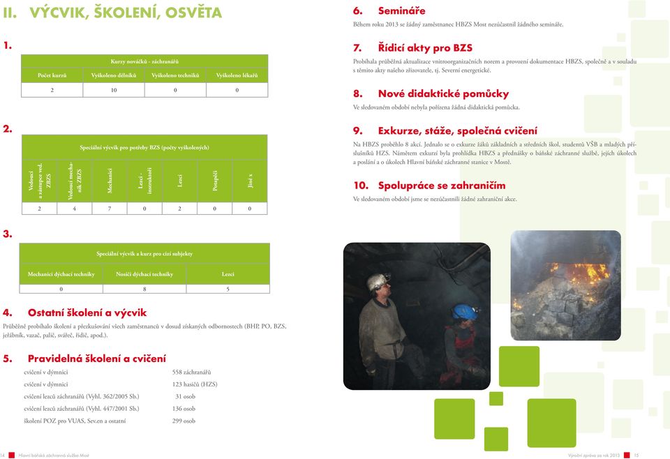 Řídicí akty pro BZS Probíhala průběžná aktualizace vnitroorganizačních norem a provozní dokumentace HBZS, společně a v souladu s těmito akty našeho zřizovatele, tj. Severní energetické. 8.