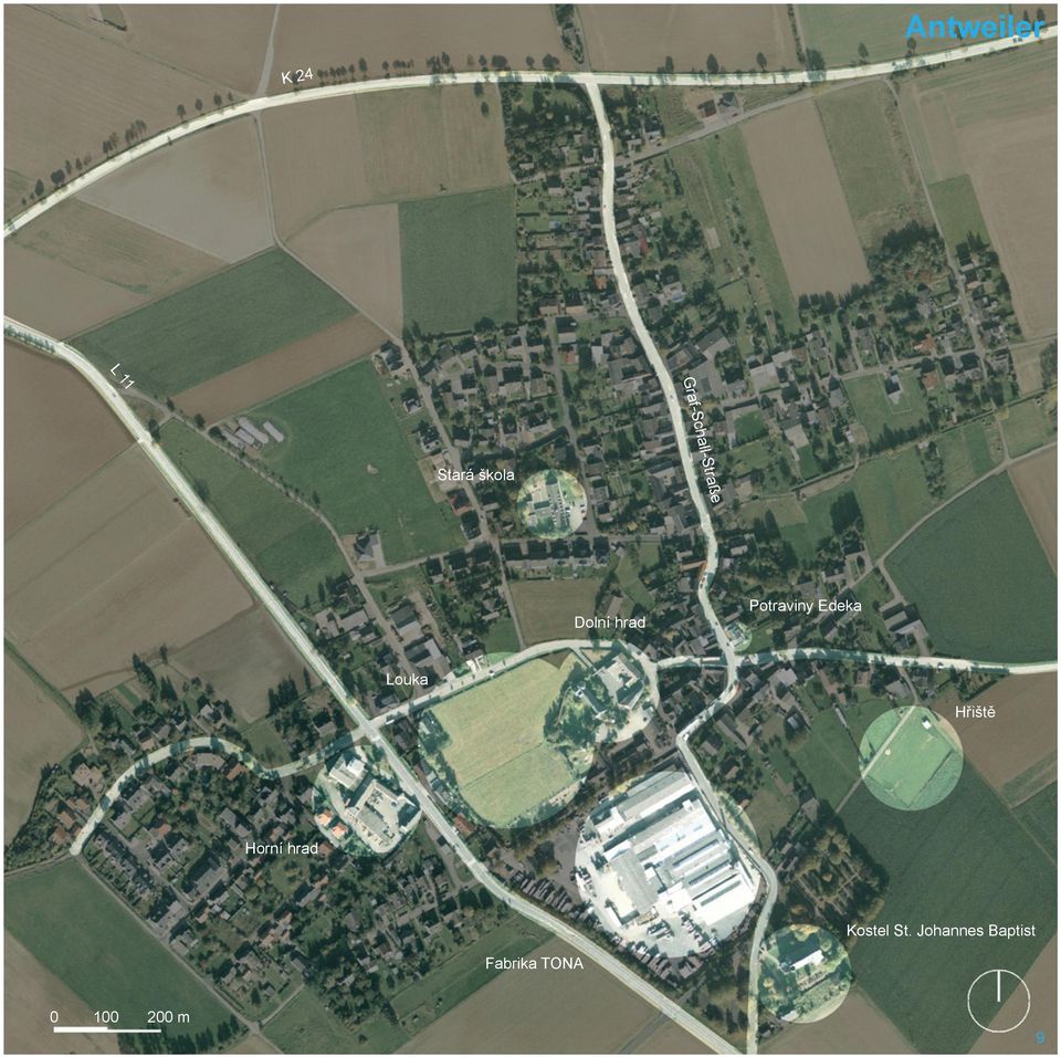 Edeka Louka Hřiště Horní hrad Kostel St.