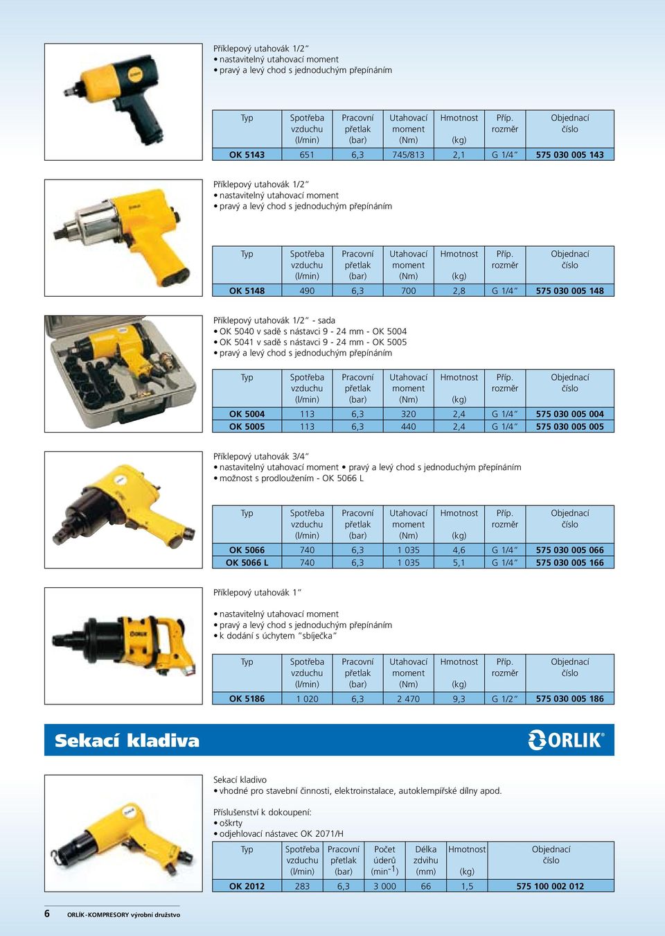 Příklepový utahovák 3/4 nastavitelný utahovací možnost s prodloužením - OK 5066 L OK 5066 OK 5066 L 740 740 1 035 1 035 4,6 5,1 G 1/4 G 1/4 575 030 005 066 575 030 005 166 Příklepový utahovák 1