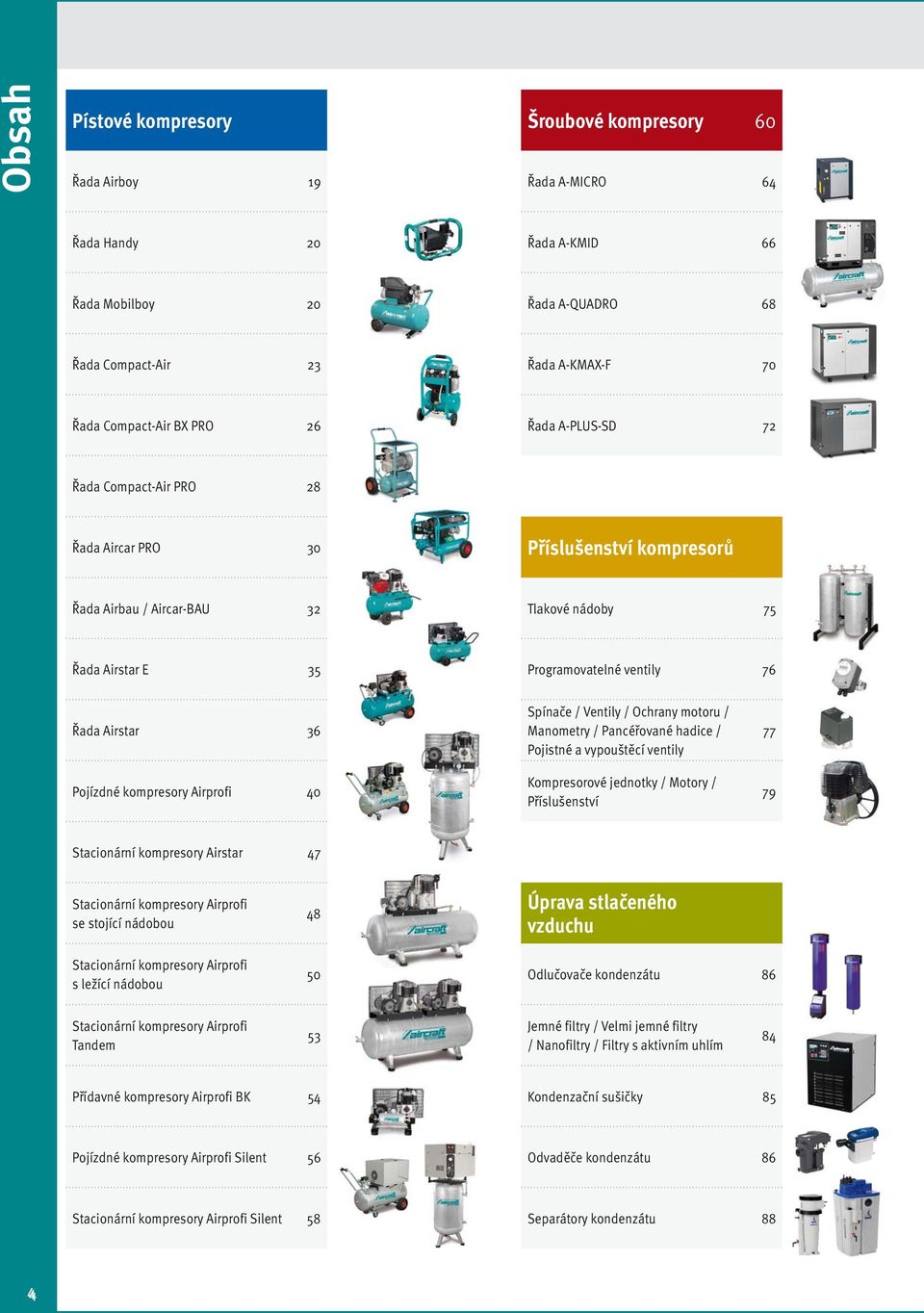 Stacionární kompresory Airprofi Tandem 48 50 53 Přídavné kompresory Airprofi BK 54 Pojízdné kompresory Airprofi Silent 56 Stacionární kompresory Airprofi Silent 58 Šroubové kompresory 60 Řada A-MICRO