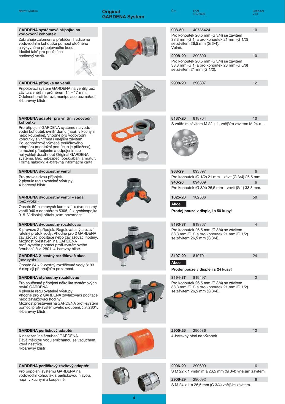 2998-20 299800 10 Pro kohoutek 26,5 mm (G 3/4) se závitem 33,3 mm (G 1) a pro kohoutek 23 mm (G 5/6) se závitem 21 mm (G 1/2).