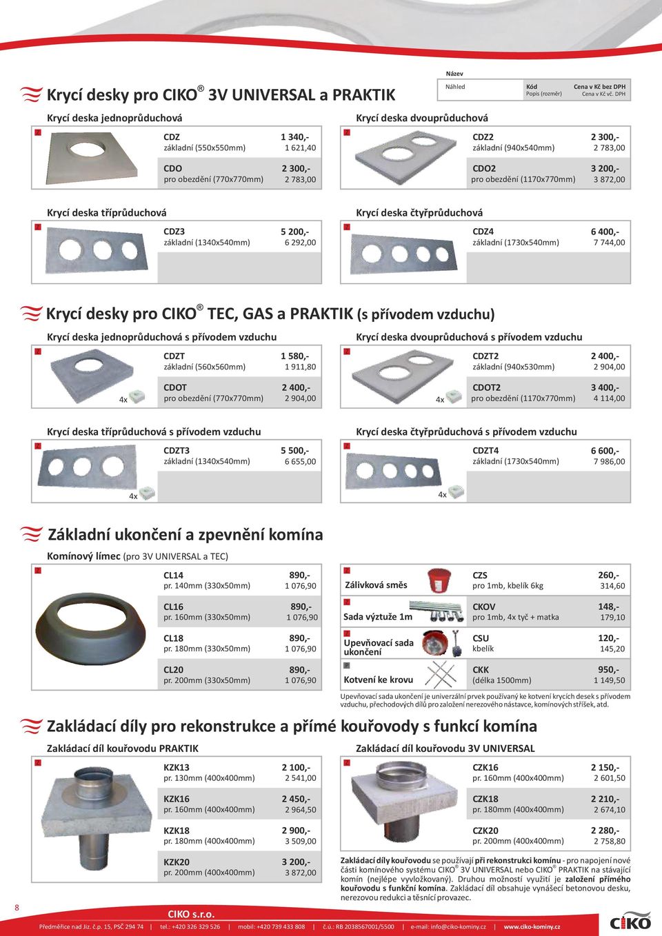 200,- základní (1340x540mm) 6 292,00 CD4 6 400,- základní (1730x540mm) 7 744,00 Krycí desky pro CIKO TEC, GAS a RAKTIK (s přívodem vzduchu) Krycí deska jednoprůduchová s přívodem vzduchu CDT 1 580,-