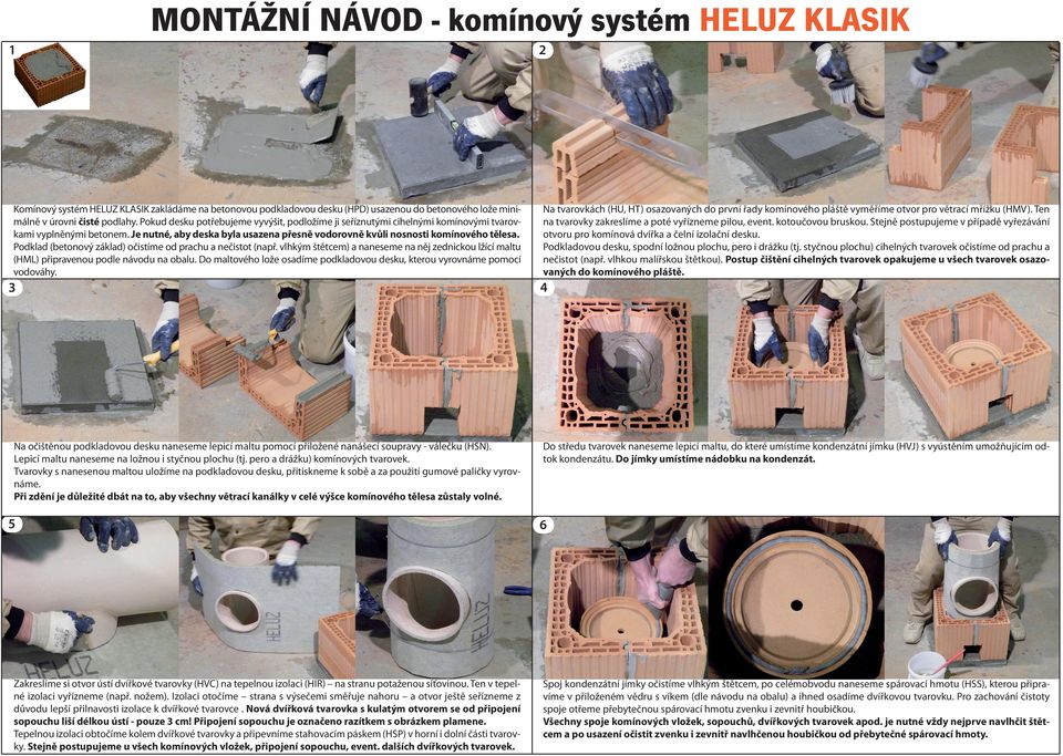 Podklad (betonový základ) očistíme od prachu a nečistot (např. vlhkým štětcem) a naneseme na něj zednickou lžící maltu (HML) připravenou podle návodu na obalu.