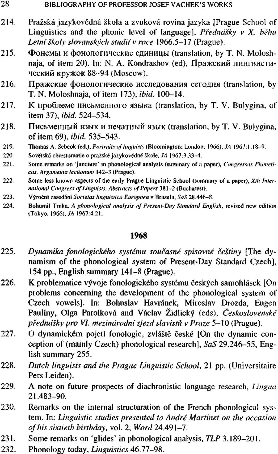 Kondrashov (ed), ripa>kckhh jihhrbhcraneckhh KpyjKOK 88-94 (Moscow). 216. ripajkckiie (pohojioriiheckue HCCJiextoBanHfl cerofliíh (translation, by T. N. Moloshnaja, of item 173), ibid. 100-14. 217.