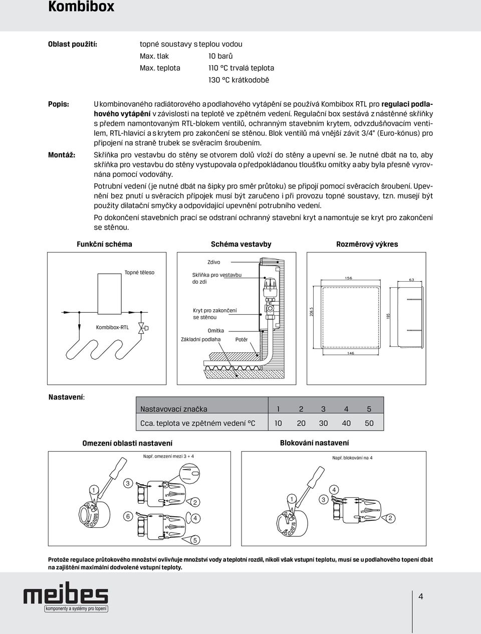 zpětném vedení. Regulační box sestává z nástěnné skříňky s předem namontovaným RTL-blokem ventilů, ochranným stavebním krytem, odvzdušňovacím ventilem, RTL-hlavicí a s krytem pro zakončení se stěnou.