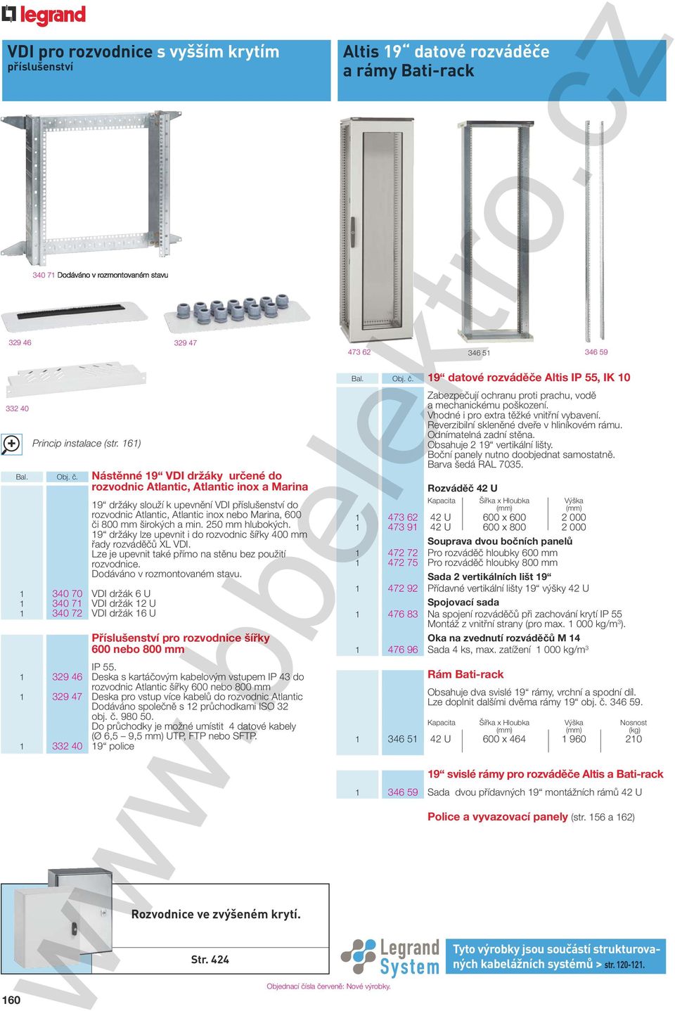 do rozvodnic Atlantic, Atlantic inox nebo Marina, 600 či 800 mm širokých a min. 250 mm hlubokých. 19 držáky lze upevnit i do rozvodnic šířky 400 mm řady rozváděčů XL VDI.