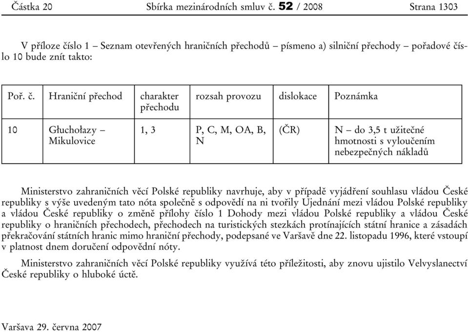 slo 1 Seznam otevřených hraničních přechodů písmeno a) silniční přechody pořadové čí
