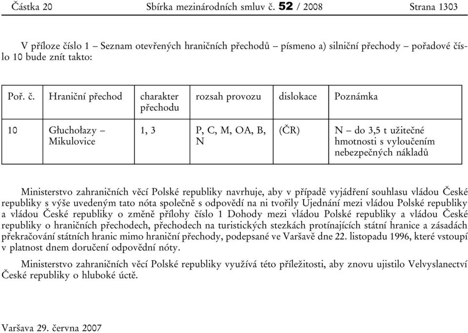 slo 1 Seznam otevřených hraničních přechodů písmeno a) silniční přechody pořadové čí