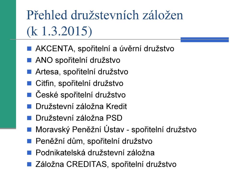 Citfin, spořitelní družstvo České spořitelní družstvo Družstevní záložna Kredit Družstevní