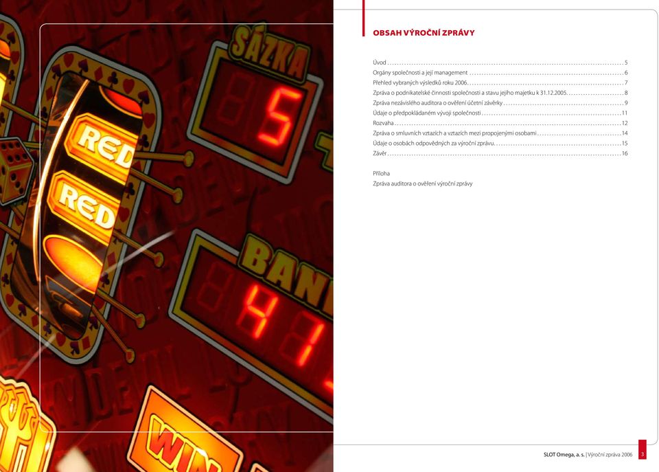 ..7 Zpráva o podnikatelské činnosti společnosti a stavu jejího majetku k 31.12.2005...8 Zpráva nezávislého auditora o ověření účetní závěrky.