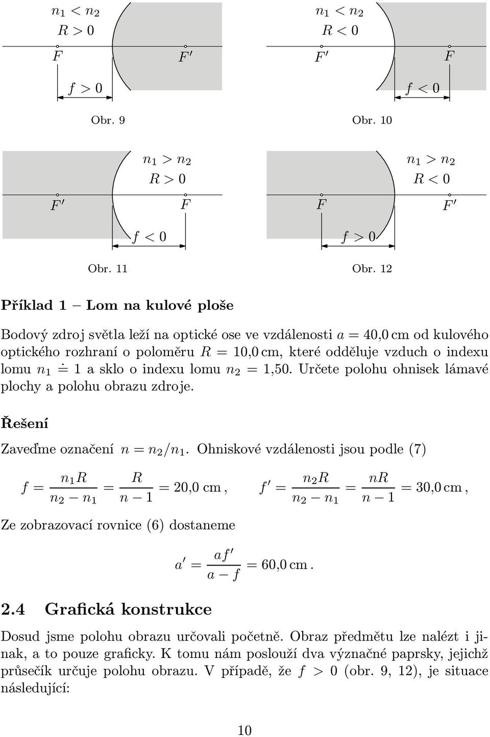 =1asklooindexulomu n2 =1,50.Určetepolohuohniseklámavé plochy a polohu obrazu zdroje. Řešení Zaveďmeoznačení n=n 2 /n 1.