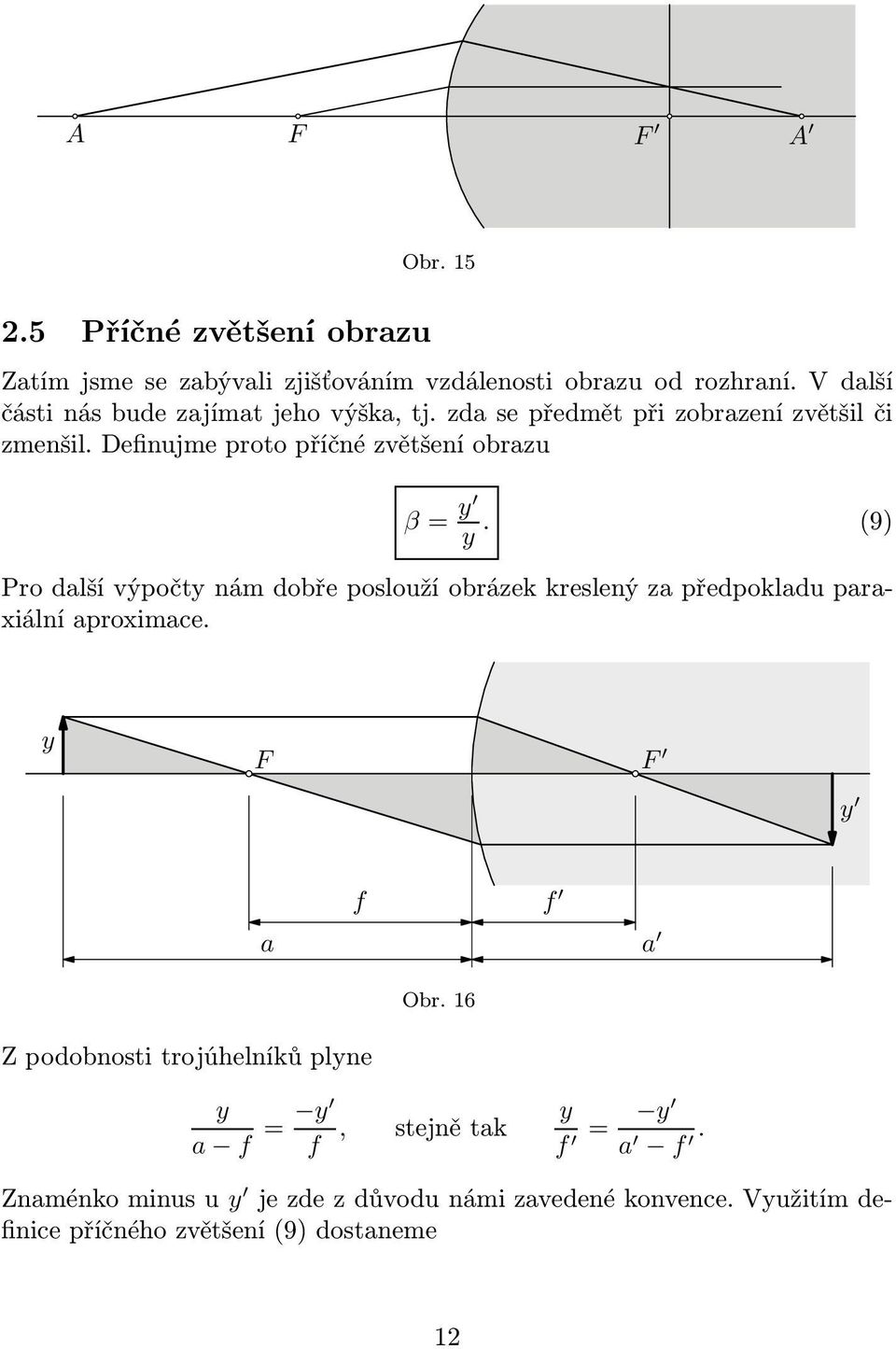 (9) Pro další výpočty nám dobře poslouží obrázek kreslený za předpokladu paraxiální aproximace. y F F y f f a a Obr.