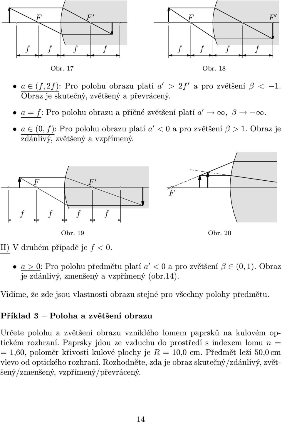 Obraz je zdánlivý, zmenšený a vzpřímený(obr.14). Vidíme, že zde jsou vlastnosti obrazu stejné pro všechny polohy předmětu.