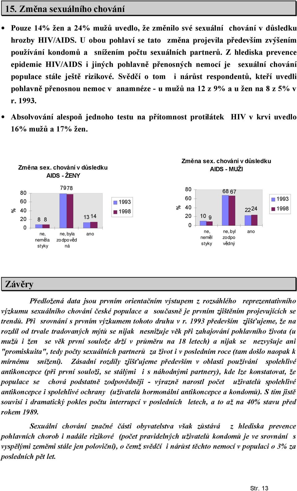 Z hlediska prevence epidemie HIV/AIDS i jiných pohlavně přenosných nemocí je sexuální chování populace stále ještě rizikové.