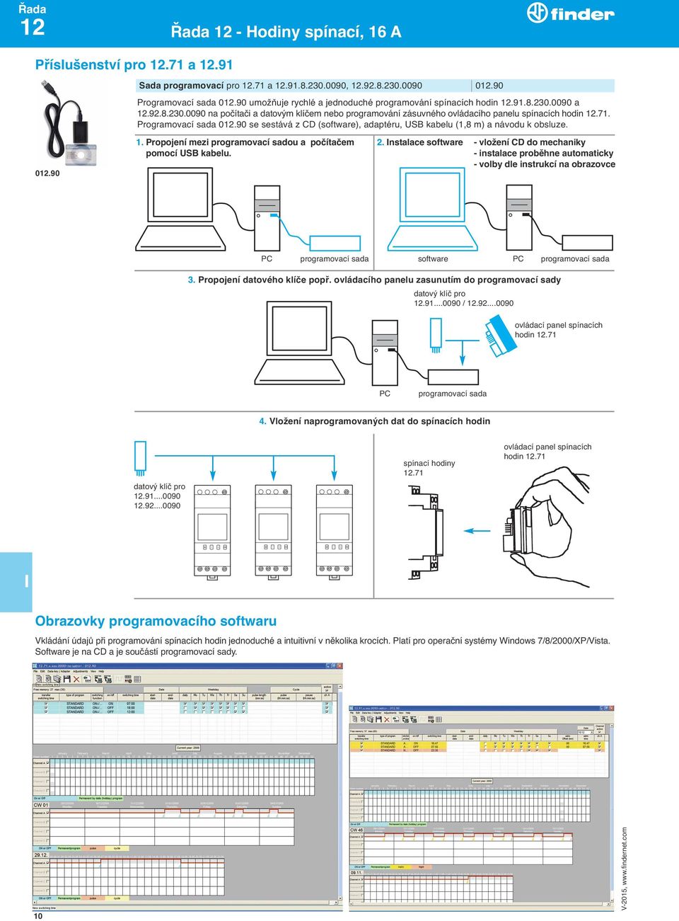 Programovací sada 0.90 se sestává z CD (software), adaptéru, USB kabelu (1,8 m) a návodu k obsluze. 0.90 1. Propojení mezi programovací sadou a počítačem pomocí USB kabelu. 2.