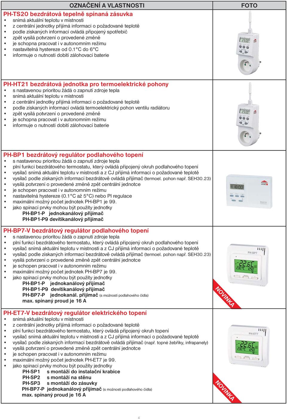 1 C do 6 C informuje o nutnosti dobití zálohovací baterie FOTO PH-HT21 bezdrátová jednotka pro termoelektrické pohony s nastavenou prioritou žádá o zapnutí zdroje tepla snímá aktuální teplotu v