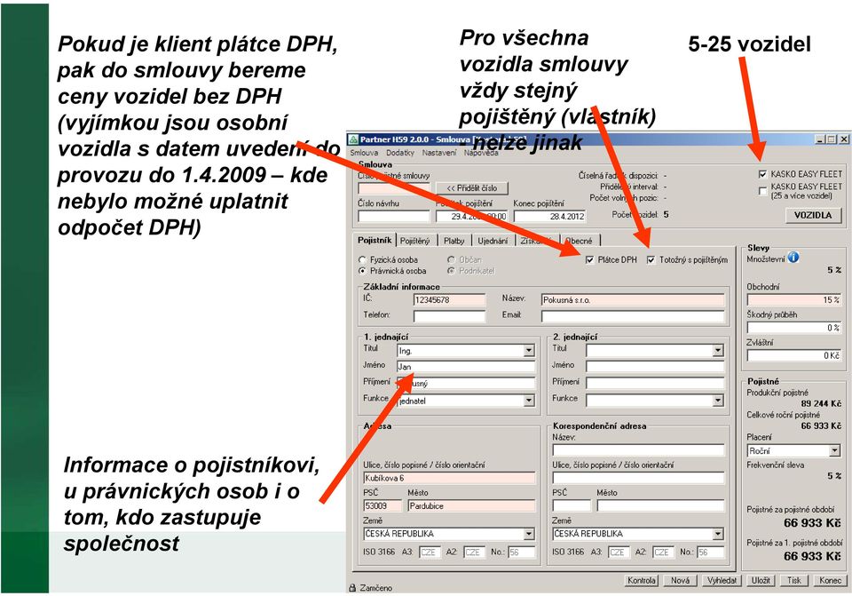 2009 kde nebylo možné uplatnit odpočet DPH) Pro všechna vozidla smlouvy vždy stejný