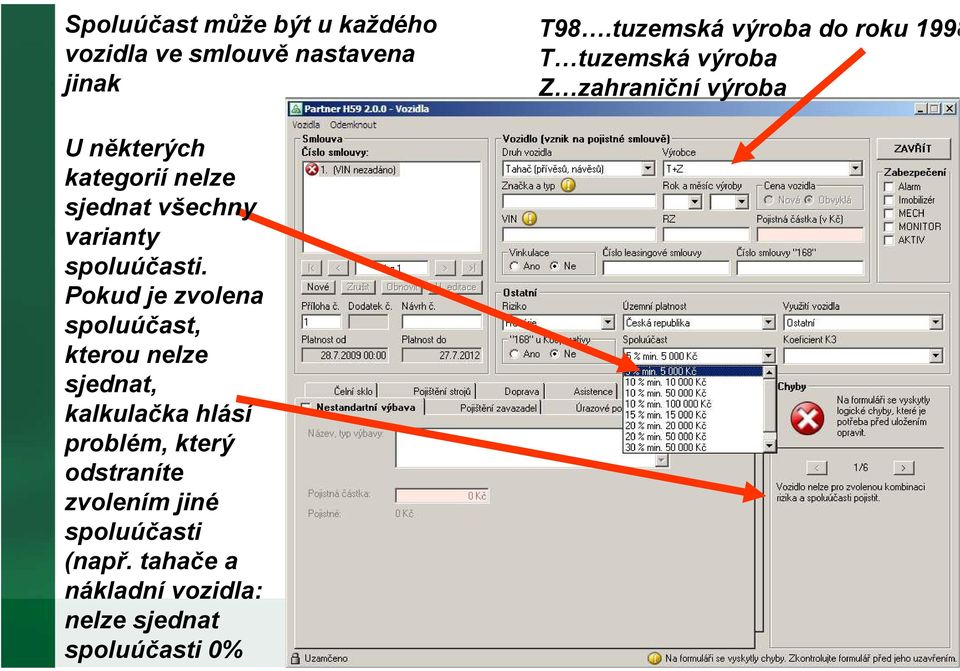 sjednat všechny varianty spoluúčasti.