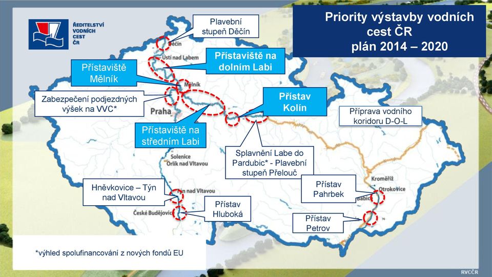 Splavnění Labe do Pardubic* - Plavební stupeň Přelouč Přístav Petrov Priority výstavby vodních cest