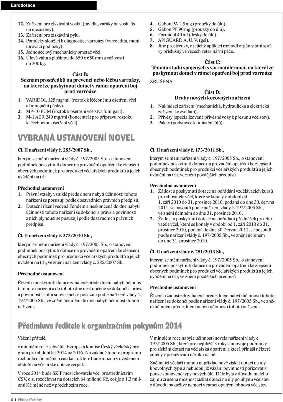 Část B: Seznam prostředků na prevenci nebo léčbu varroázy, na které lze poskytnout dotaci v rámci opatření boj proti varroáze 1. VARIDOL 125 mg/ml (roztok k léčebnému ošetření včel a fumigační pásky).