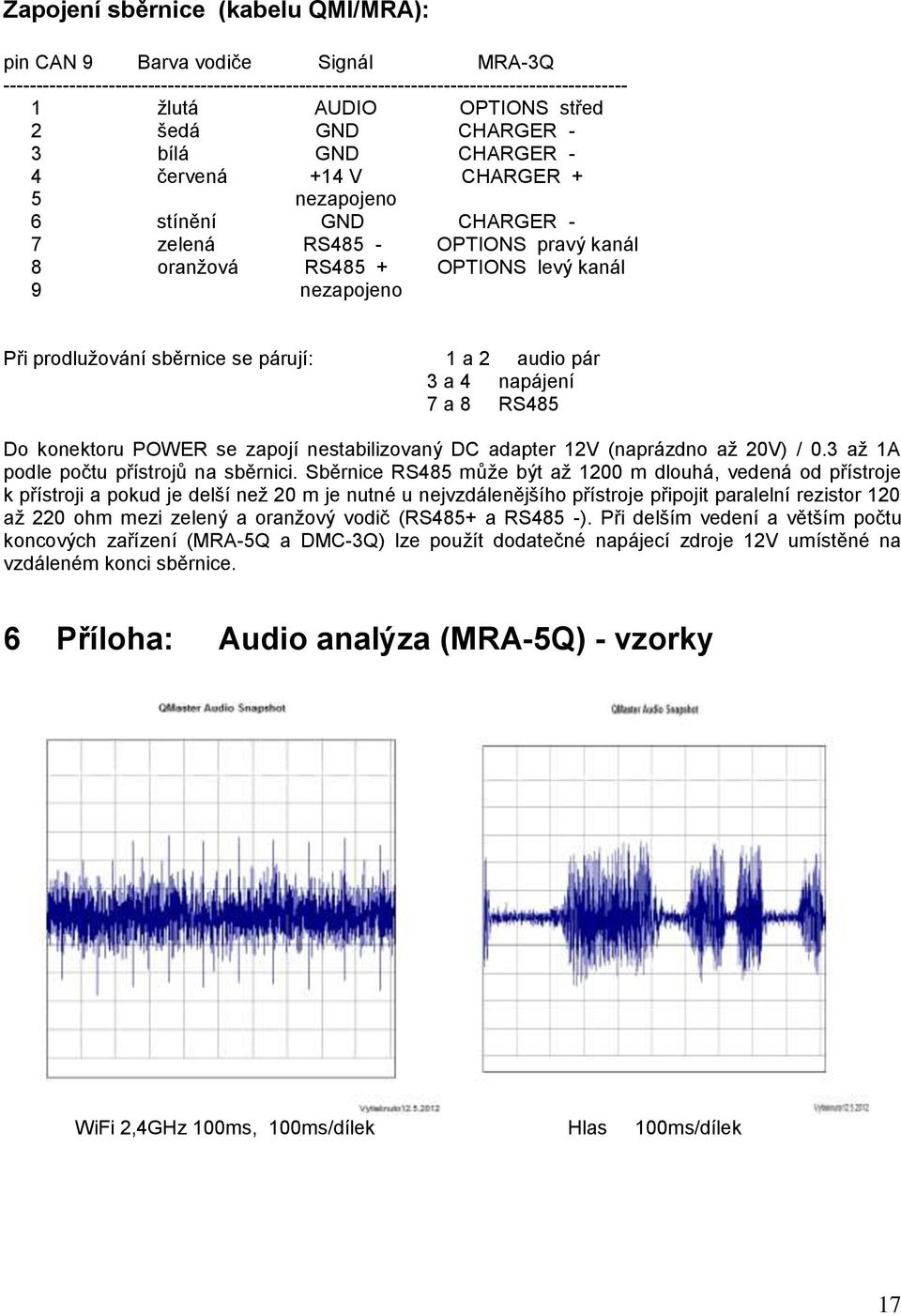 prodlužování sběrnice se párují: 1 a 2 audio pár 3 a 4 napájení 7 a 8 RS485 Do konektoru POWER se zapojí nestabilizovaný DC adapter 12V (naprázdno až 20V) / 0.