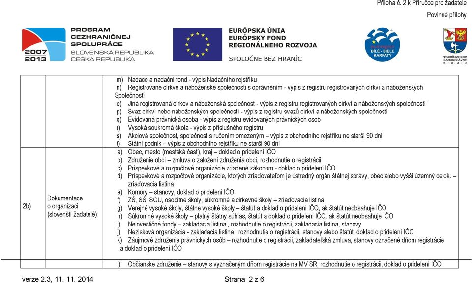 - výpis z registru svazů církví a náboženských společností q) Evidovaná právnická osoba - výpis z registru evidovaných právnických osob r) Vysoká soukromá škola - výpis z příslušného registru s)