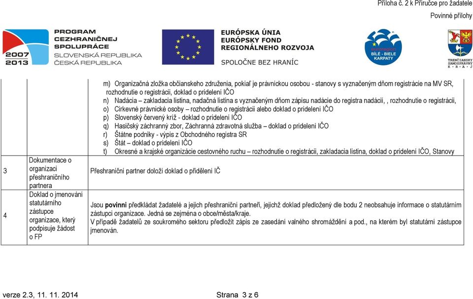 nadácií,, rozhodnutie o registrácii, o) Cirkevné právnické osoby rozhodnutie o registrácii alebo doklad o pridelení IČO p) Slovenský červený kríž - doklad o pridelení IČO q) Hasičský záchranný zbor,