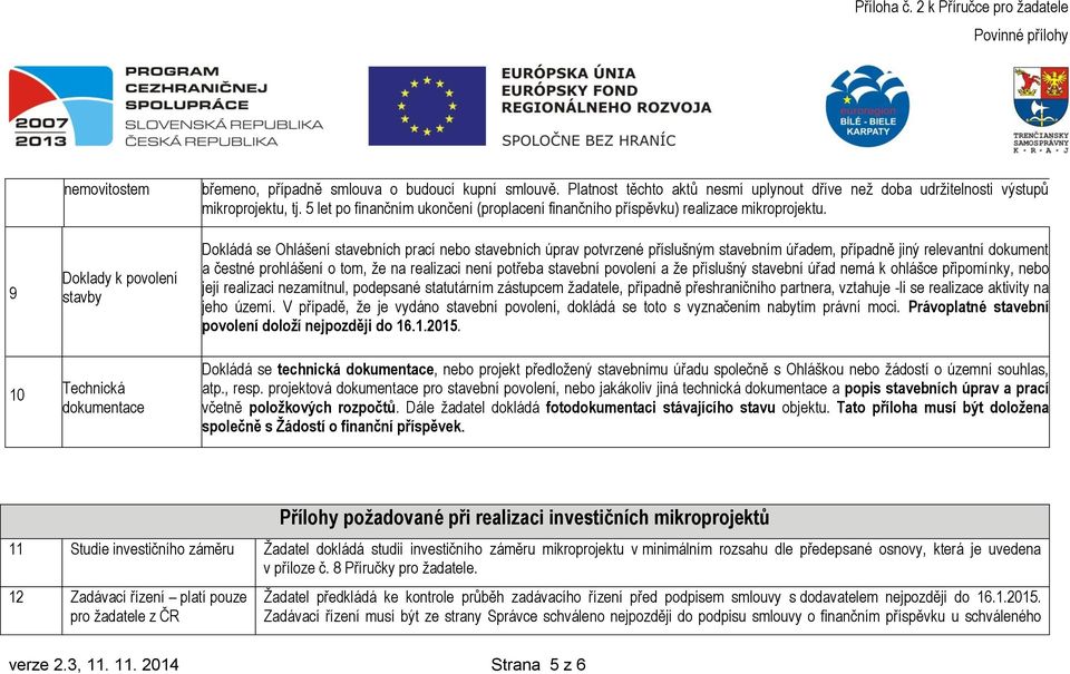 Dokládá se Ohlášení stavebních prací nebo stavebních úprav potvrzené příslušným stavebním úřadem, případně jiný relevantní dokument a čestné prohlášení o tom, že na realizaci není potřeba stavební
