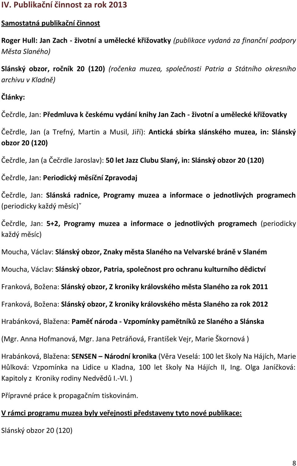 Martin a Musil, Jiří): Antická sbírka slánského muzea, in: Slánský obzor 20 (120) Čečrdle, Jan (a Čečrdle Jaroslav): 50 let Jazz Clubu Slaný, in: Slánský obzor 20 (120) Čečrdle, Jan: Periodický
