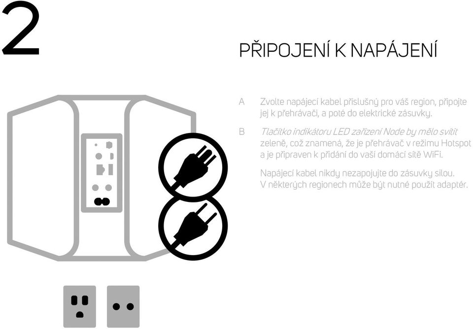 Tlačítko indikátoru LED zařízení Node by mělo svítit zeleně, což znamená, že je přehrávač v