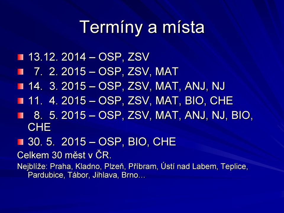 2015 OSP, ZSV, MAT, ANJ, NJ, BIO, CHE 30. 5.