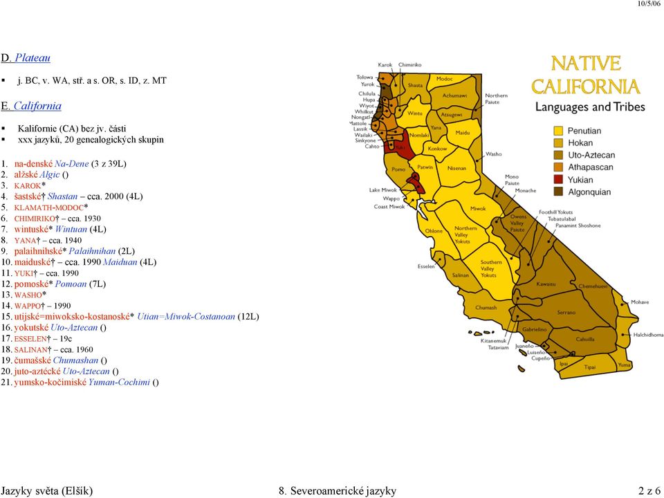 maiduské cca. 1990 Maiduan (4L) 11. YUKI cca. 1990 12. pomoské* Pomoan (7L) 13. WASHO* 14. WAPPO 1990 15. utijské=miwoksko-kostanoské* Utian=Miwok-Costanoan (12L) 16.