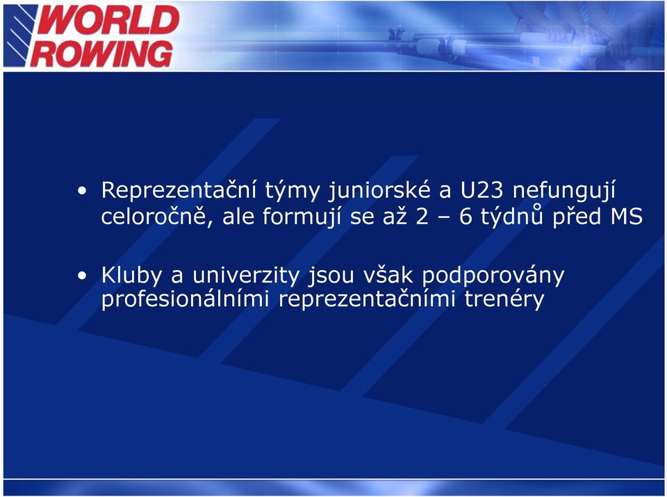 týdnů před MS Kluby a univerzity jsou však
