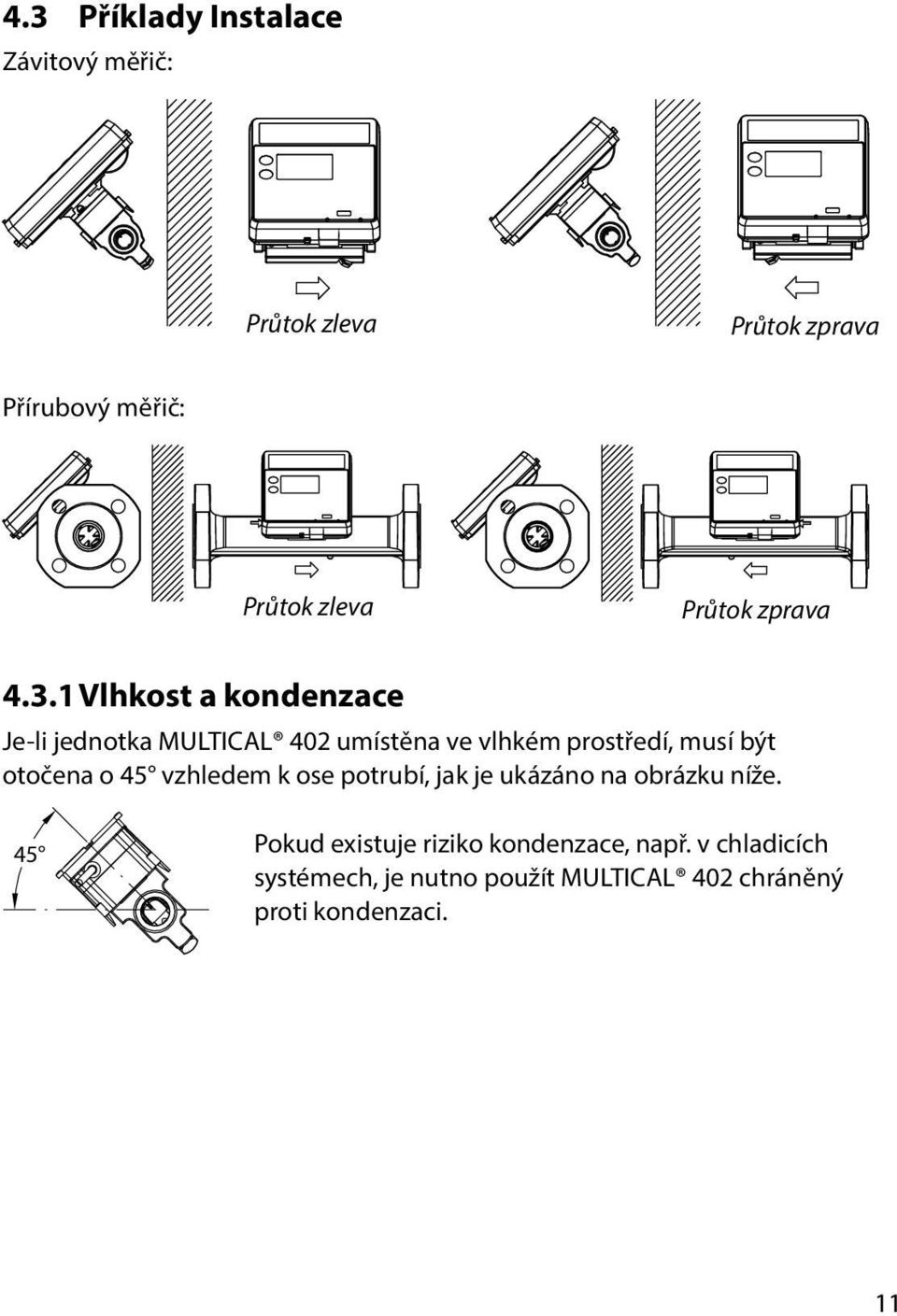 1 Vlhkost a kondenzace Je-li jednotka MULTICAL 402 umístěna ve vlhkém prostředí, musí být otočena o