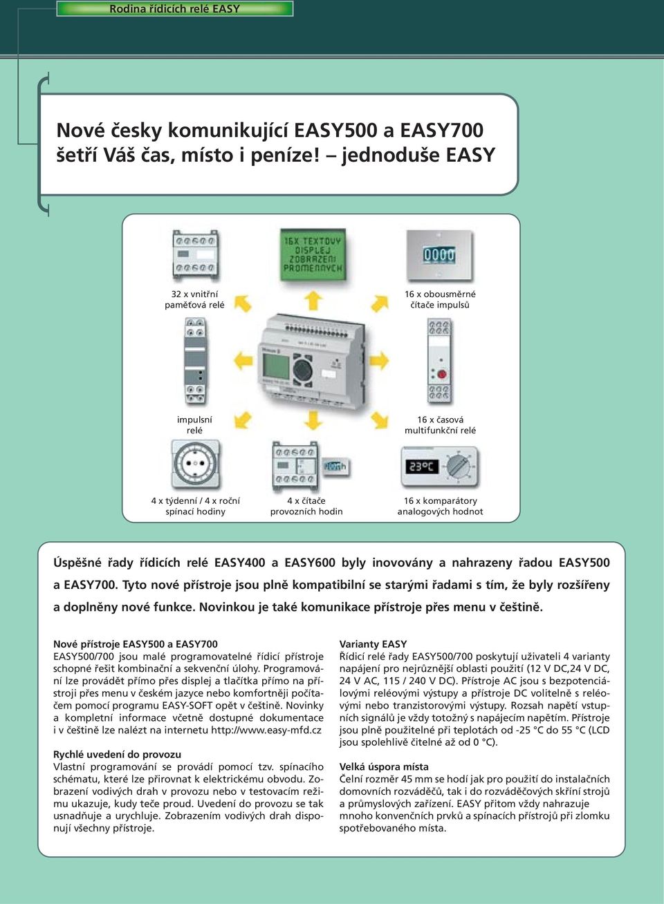 komparátory analogových hodnot Úspěšné řady řídicích relé EASY400 a EASY600 byly inovovány a nahrazeny řadou EASY500 a EASY700.